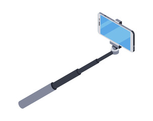 3d icon selfie stick monopod, self portrait tool. Gadget for smartphone photography. 

Monopod selfie shots device. Digital technology, electronic equipment. Vector isometric illustration