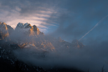 Alpes in sunset in winter