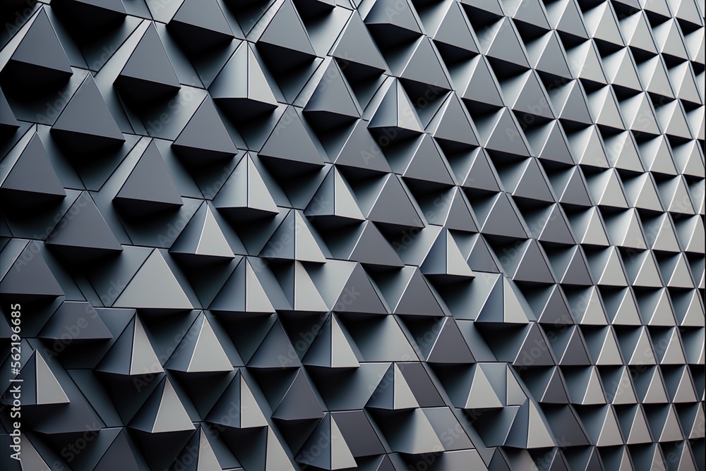 Poster a wall made of futuristic, triangular mosaic tiles. bricks arranged to resemble concrete blocks; sem