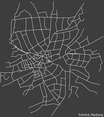 Detailed navigation black lines urban street roads map of the SCHRÖCK DISTRICT of the German town of MARBURG, Germany on vintage beige background