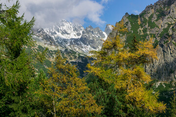 Autumn view of the High Tatras from the area of Strbske Pleso in Slovakia.