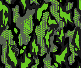 Obraz na płótnie Canvas Full seamless green camouflage texture pattern vector for military textile. Usable for Jacket Pants Shirt and Shorts. Army camo design for fabric print and wallpaper.
