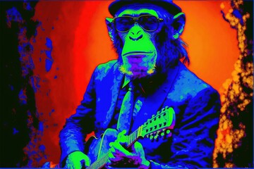 Obraz na płótnie Canvas chimpanzee bluesman, rock star, music, pop art, canvas print