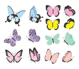 Borboletas, retro, vetor, set borboletas, adesivos borboletas, vetor de borboletas, set borboletas vetor, borboletas voando