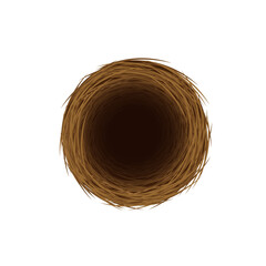 Wild bird nest from straw and twigs Top view of nest