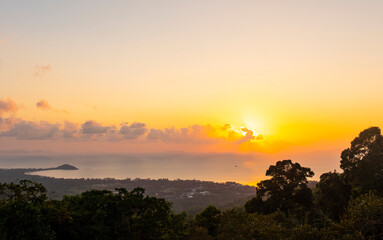 Beautiful view of sunset and sea from the view point in Koh Samui Island, Thailand