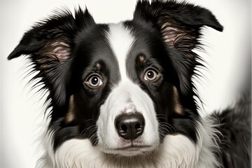 Dog face, Border collie, white background. AI digital illustration