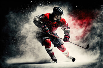 ice hockey player with stick in action. generative ai