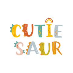 Cute dinosaur hand drawn lettering. Love Adventure. Dino flat vector typography. Isolated scandinavian cartoon illustration for kids, book, t-shirts, banner, card, logo.