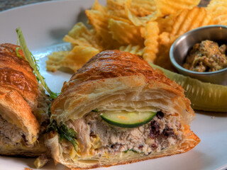 Side View Chicken Salad Croissant Sandwhich
