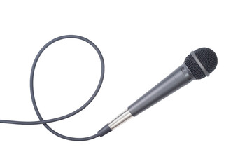 Classic vocal microphone on white with copy space