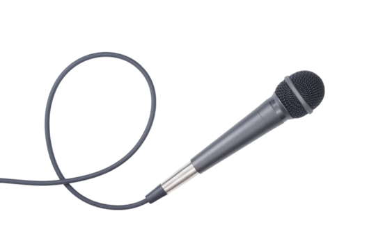Classic vocal microphone on white with copy space