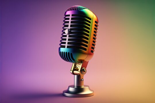 Studio microphone, podcast, gradient background. Digital illustration AI