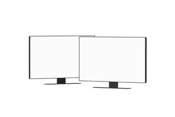 Two flat wide TV with white screen isolated on white background. 4k blank monitor. Widescreen for presentation. lcd panel. 3d render