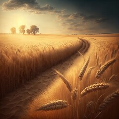 wheat field at sunset - generative ai