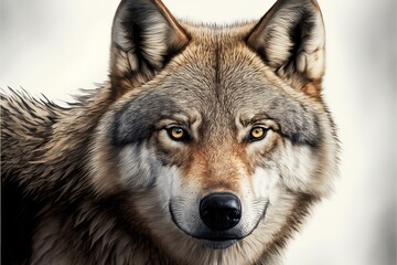 Naklejka na ściany i meble Illustration of a wolf's face, white background. Generative AI