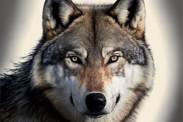 Naklejka na ściany i meble Illustration of a wolf's face, white background. Generative AI