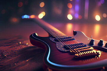 E-Gitarre mit Partyhintergrund, Generative KI