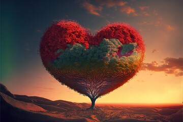 Heart shaped tree digital art ai generated