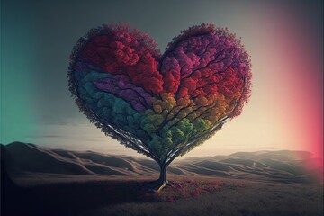 Fototapeta na wymiar Heart shaped tree digital art ai generated