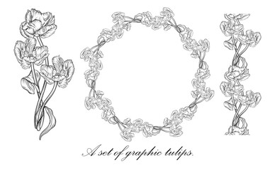 Blank frame made of stylized pink tulips. Floral wreath for romantic design, wedding invitations, advertisement