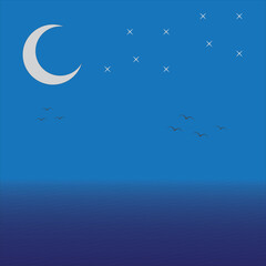 Plakat moon and birds