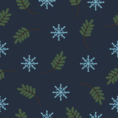 Fototapeta na wymiar nature vector twigs with snowflakes seamless pattern