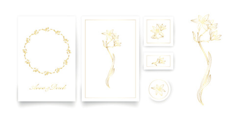 A set of cards with a gold floral ornament. Romantic set