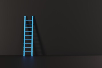 Ladder by the wall. Business concept, climbing to the top and achieving goals. Ladder touching and leaning against the wall. 3D render, 3D illustration.