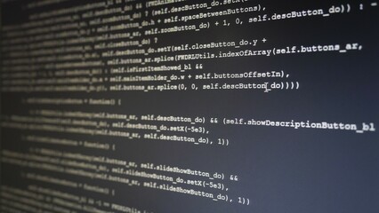 Program code web software development, close-up screen lateral view