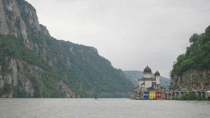Mraconia Monastery on Danube River at the Cauldrons in Romania