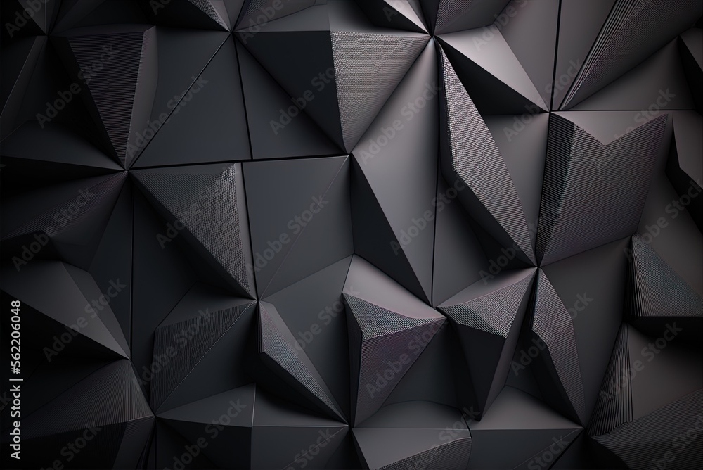 Poster abstract black background with pyramidal shapes. future-looking, gloomy scenery. generative ai
