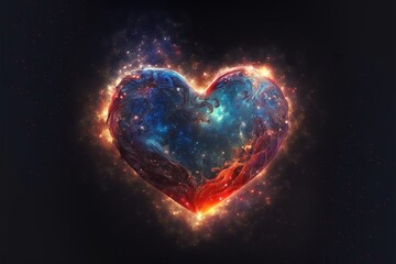 Heart-shaped galaxy wallpaper digital art illustration Ai generated