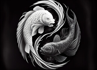 Koi fish yin yang oil painting . AI Generated