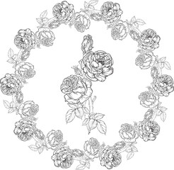 Hand-drawn floral set, Rose Collection, Flower Wreath.