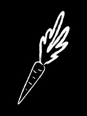 Carrot. Design in white chalk on a blackboard. Hand drawing in doodle style. Vector illustration, menu item, healthy vegetable
