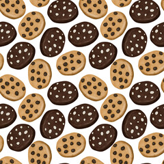 Seamless pattern of watercolor cookies with chocolate chips, illustration on white background - 562207648