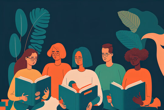 People-filled banner for a reading club Check out some literature Generative AI