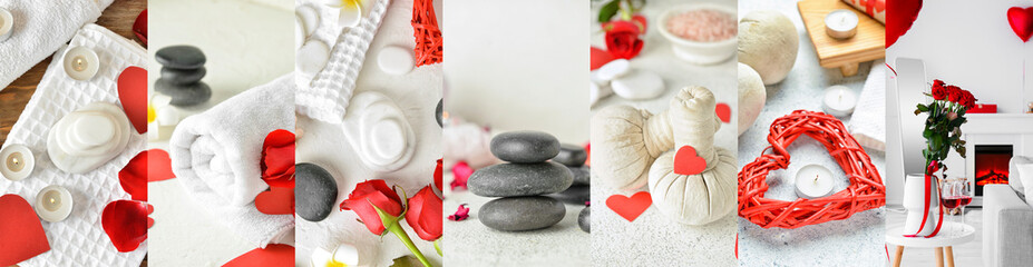 Fototapeta na wymiar Beautiful spa collage for Valentine's Day