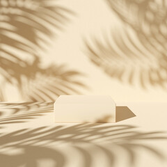 3d render of a beige background with a podium for product advertising with plant shadows