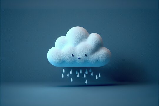 Minimalist blue day, sad, cute cloud, 3d illustration made with Generative AI