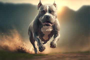 American Bully Dog, Running, Run, Gray (Breed Pet)