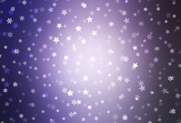 Light Purple vector texture with colored snowflakes, stars.