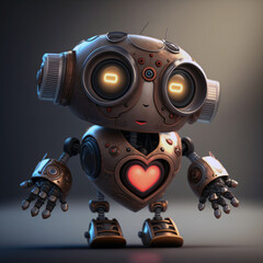 Toy Robot With A Big Red Heart For Valentine's Day. Made With Generative AI.