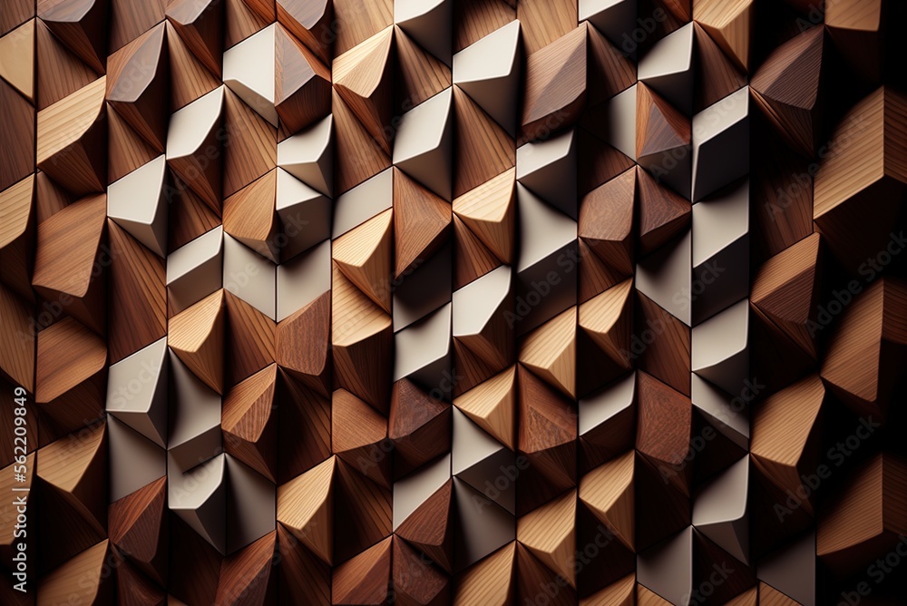 Aufkleber diamond-cut wood mosaic tiles set in a wall pattern; smooth finish; a stack of blocks representing n