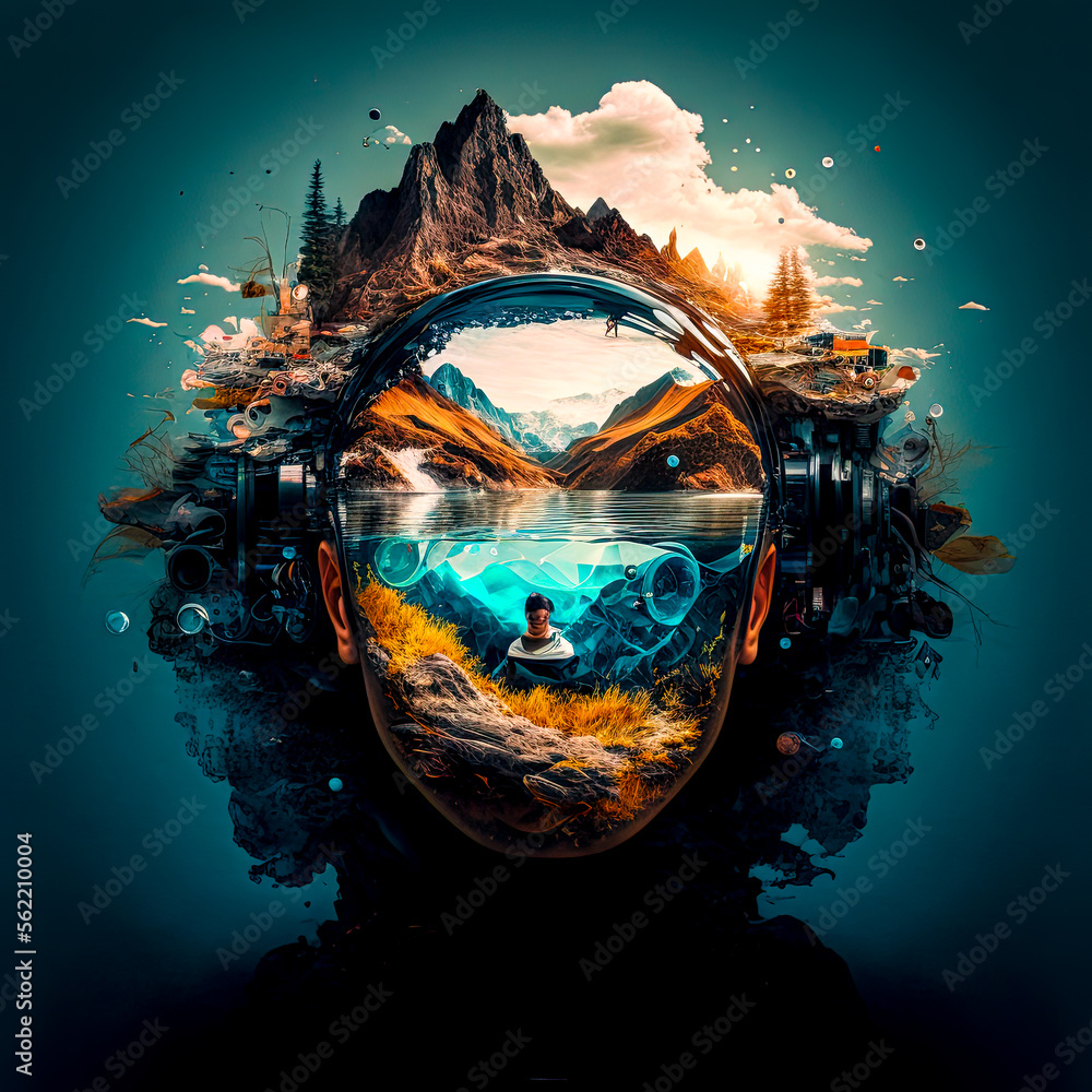 Poster a person in a reflective sphere - generative ai