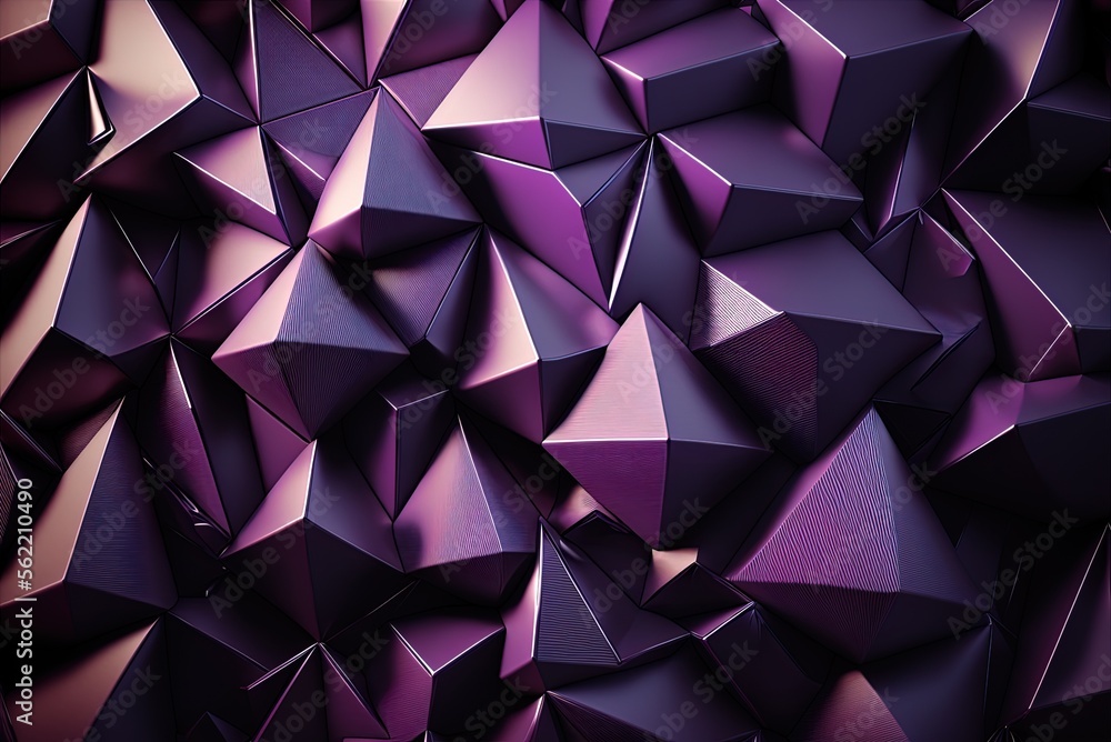 Poster tetrahedral surface in purple spacetime. aesthetically future-oriented texture. generative ai