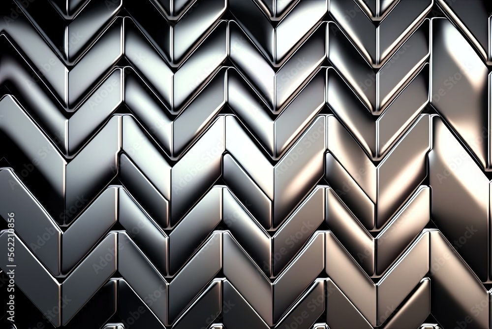 Poster mosaic tiles with a high sheen, built into the form of a wall. the backdrop is a stack of silver blo
