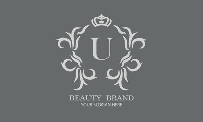 Luxury initial U logo template for restaurant, royalty, boutique, cafe, hotel, heraldic, jewelry, fashion and other vector illustrations