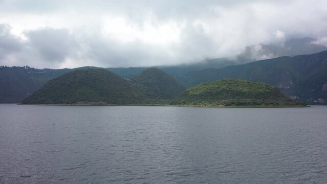 Cuicocha crater lake at the foot of Cotacachi Volcano in the Ecuadorian Andes.